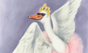ENB's Laurretta Summerscales displaying the Moschino painting.© Dave Morgan. (Click image for larger version)