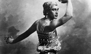 Vaslav Nijinsky as the Golden Slave in ScheherazadeCourtesy of Dancing Times. (Click image for larger version)