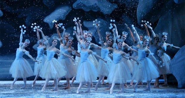 The snowflakes in George Balanchine's <I>The Nutcracker</I>.<br />© Paul Kolnik. (Click image for larger version)
