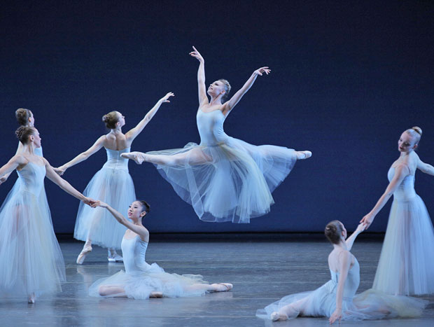 Sara Mearns and Company in George Balanchine's <I>Serenade</I>.<br />© Paul Kolnik. (Click image for larger version)