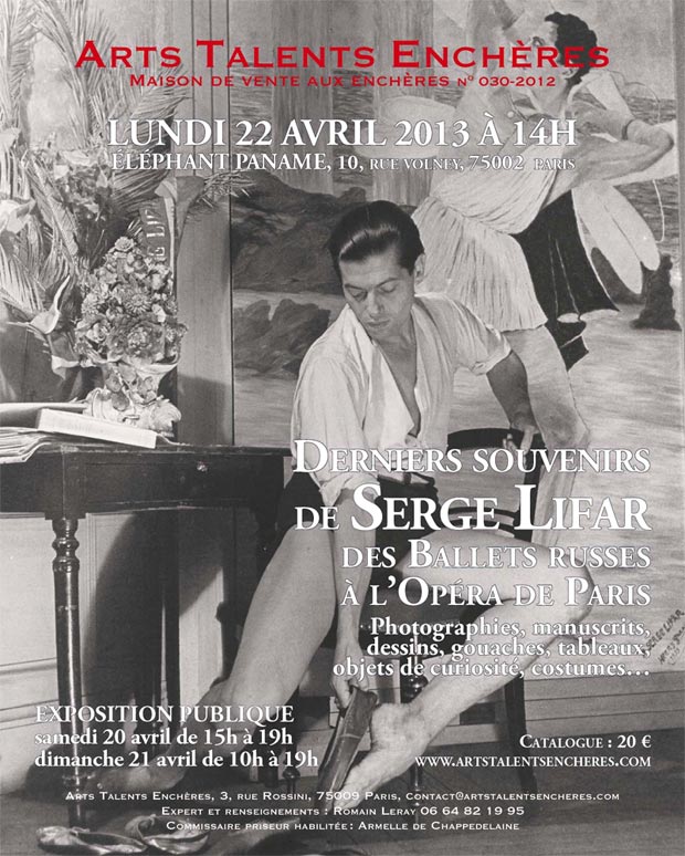 Serge Lifar auction flyer.<br />© Arts Talents Enchères. (Click image for larger version)