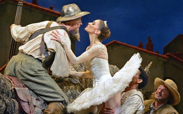 Marianela Nunez (and Carlos Acosta) with Christopher Saunders in Don Quixote.© Dave Morgan, by kind permission of the Royal Opera House. (Click image for larger version)