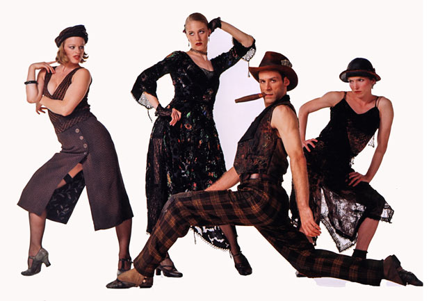 Annmaria Mazzini, Amy Young, Juliet Tice and Orion Duckstein in <I>Black Tuesday</I>.<br />© Lois Greenfield. (Click image for larger version)