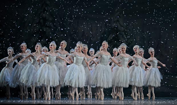 The Snowflakes in Peter Wright's <I>The Nutcracker</I>.<br />© Dave Morgan, by kind permission of the Royal Opera House. (Click image for larger version)