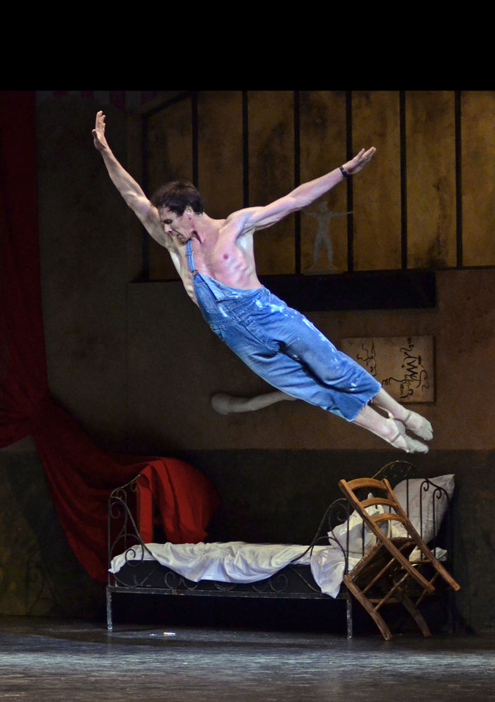 Nicolas Le Riche in Roland Petit's <I>Le jeune homme et la mort</I>.<br />From April 2013 when <a href="https://dancetabs.com/2013/04/english-national-ballet-ecstasy-and-death-bill-london/">Le Riche danced with Tamara Rojo and ENB</a> at the London Coliseum. © Dave Morgan. (Click image for larger version)
