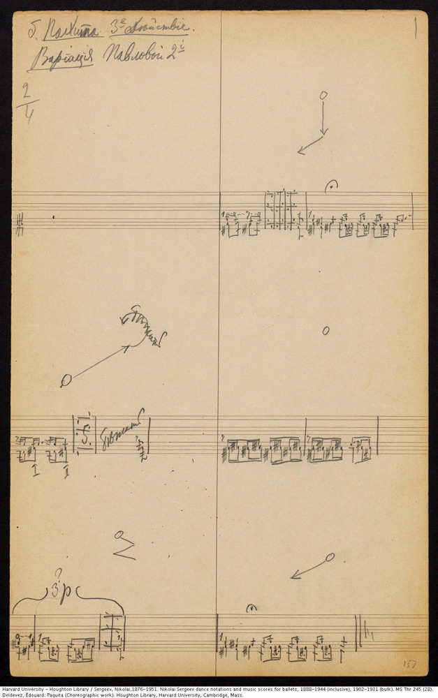 Click image for larger versionA page of Stepanov notation for the Paquita Grand Pas. © Image courtesy Doug Fullington.