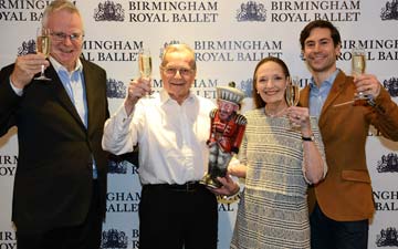 Peter Todd, Sir Peter Wright, Marion Tait and Kit Holder celebrating the BRB Nutcracker's Silver Anniversary.© Roy Smiljanic. (Click image for larger version)
