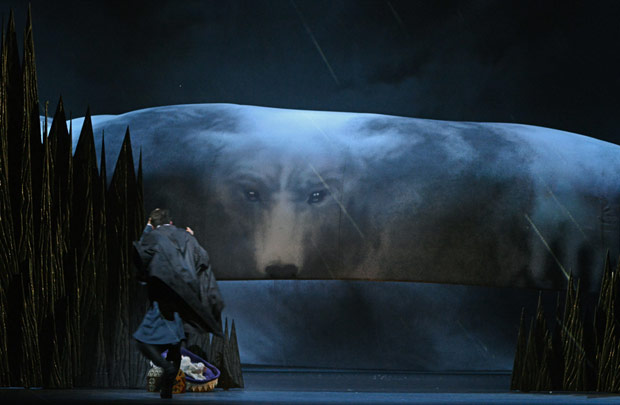 "Exit, pursued by a bear" - Christopher Wheeldon's The Winter's Tale.© Dave Morgan, courtesy the Royal Opera House. (Click image for larger version)