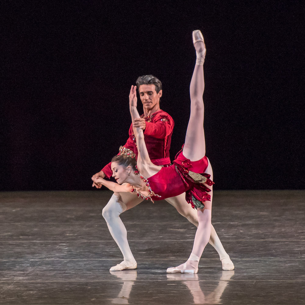 Megan Fairchild and Joaquin de Luz in Rubies.© Stephanie Berger. (Click image for larger version)Jewels, choreography by George Balanchine, ©The George Balanchine Trust.