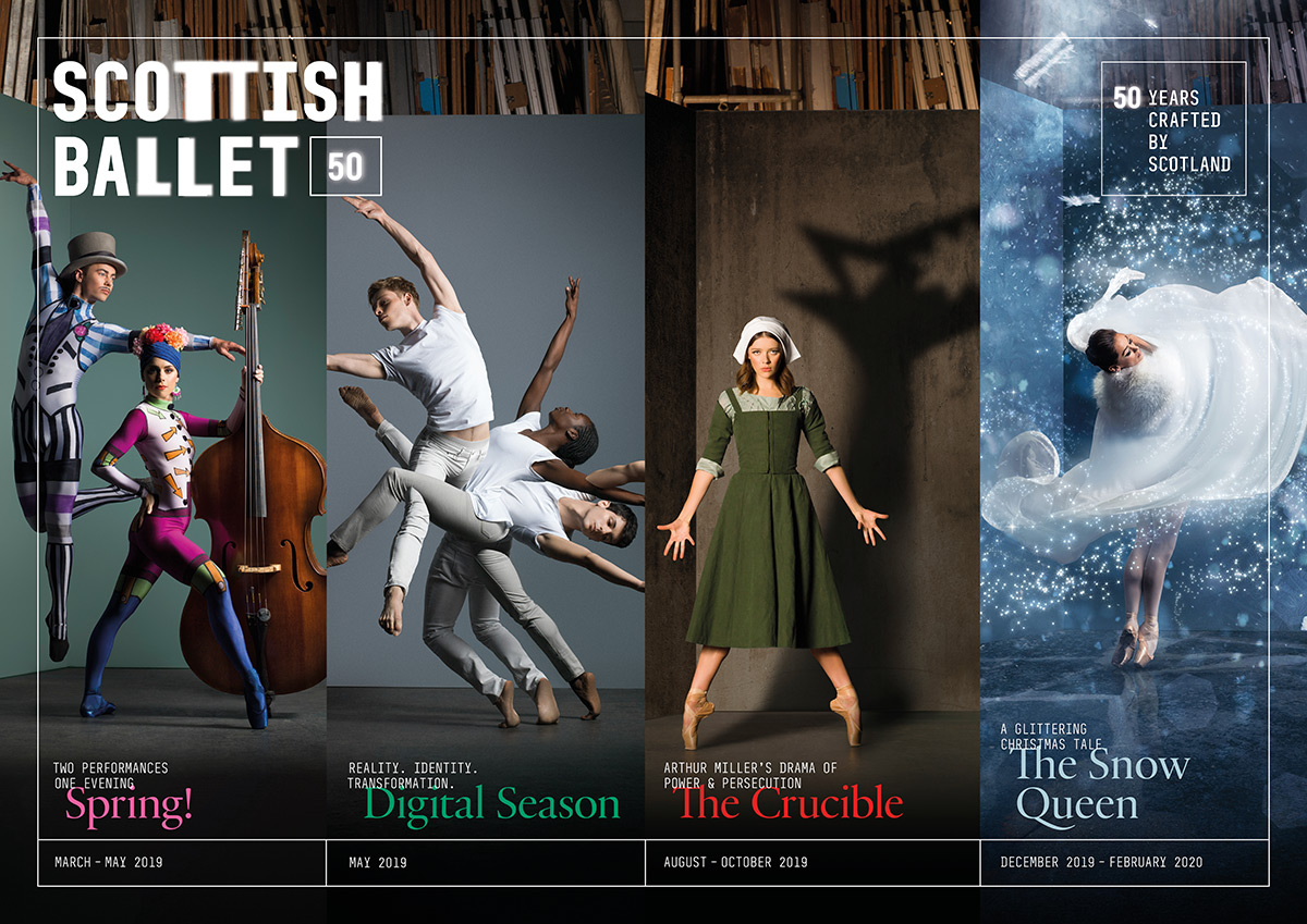 Poster images for Spring!, Digital Season, <I>The Crucible</I> and <I>The Snow Queen</I>.<br />© Scottish Ballet. (Click image for larger version)