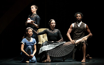Abigail Prudames as Victoria, Mlindi Kulashe as John Brown with Pippa Moore as older Princess Beatrice and Miki Akuta as younger Beatrice in Victoria.© Emma Kauldhar. (Click image for larger version)