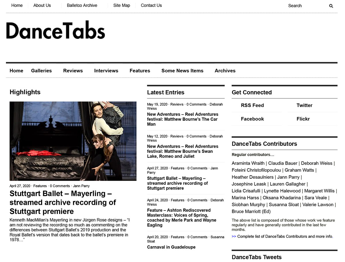 The original DanceTabs homepage design from January 2012.