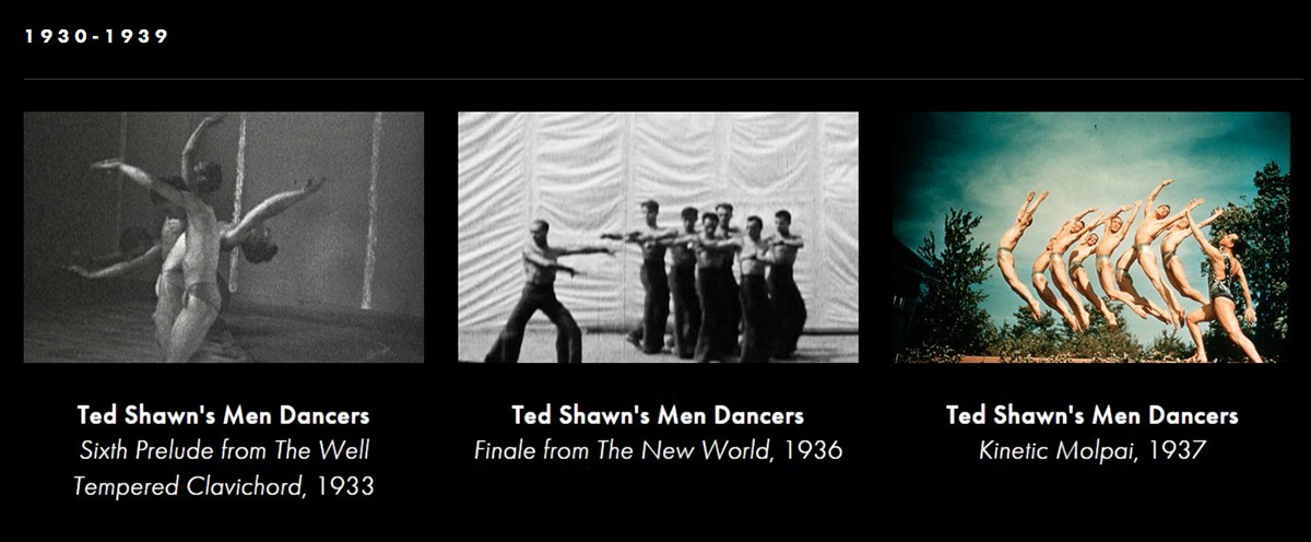 Crop from Jacob’s Pillow website of the first few videos of the decade.<br />© Jacob’s Pillow. (Click image for larger version)