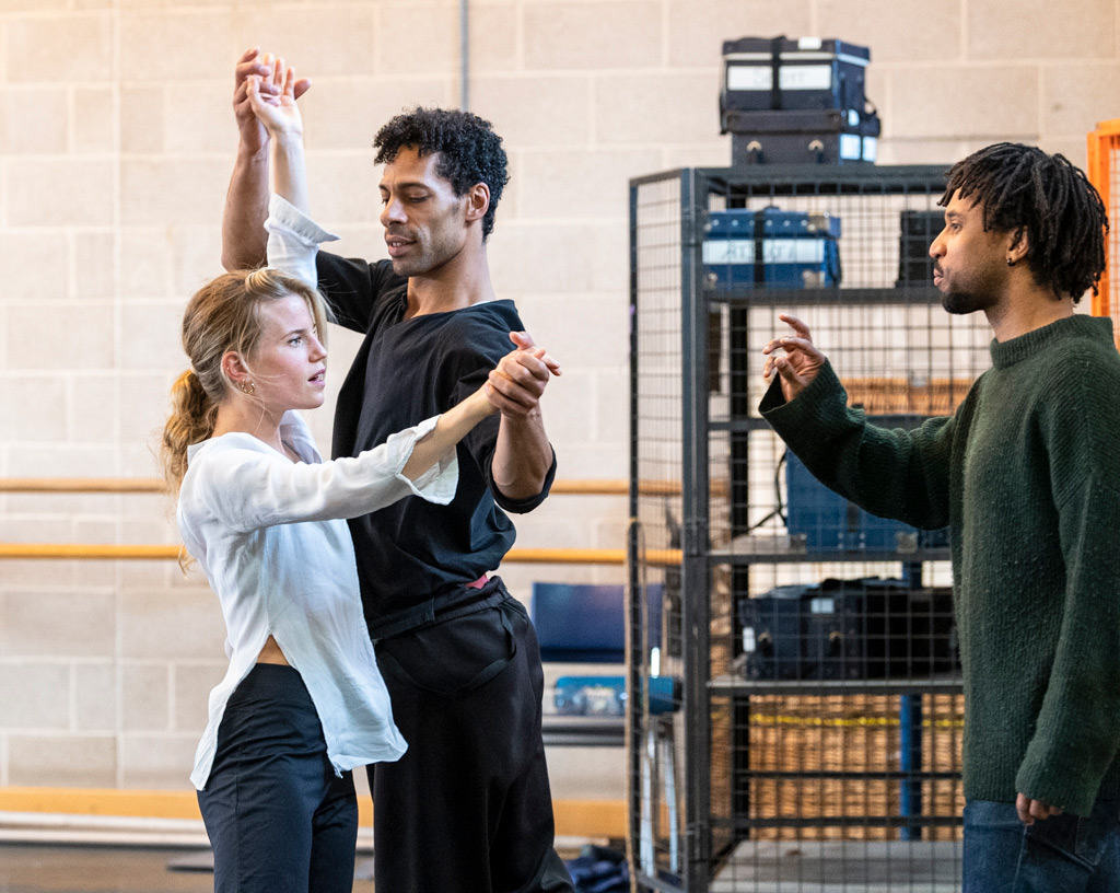 <I>City of a Thousand Trades</I> rehearsal: Hannah Rudd, Tyrone Singleton and Miguel Altunaga.<br />© Foteini Christofilopoulou. (Click image for larger version)