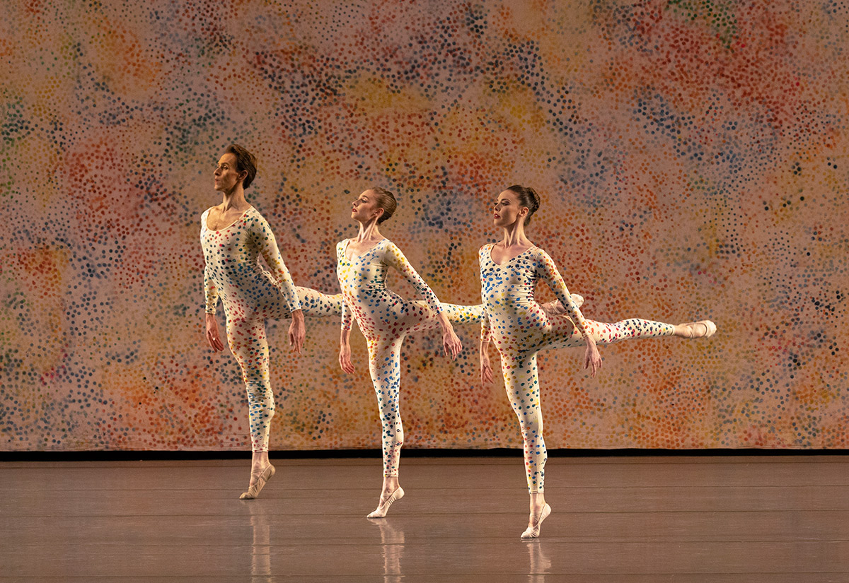 Adrian Danchig-Waring, Ashley Laracey and Emilie Gerrity in Merce Cunningham’s Summerspace.© Erin Baiano. (Click image for larger version)